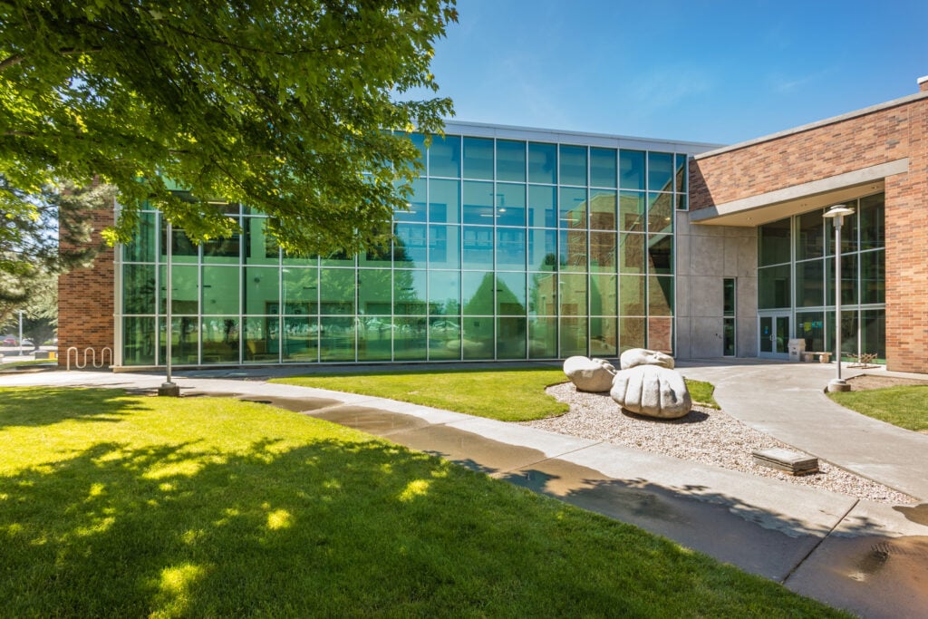 Exterior view of Health Sciences and Performing Arts Building E on Walla Walla Campus