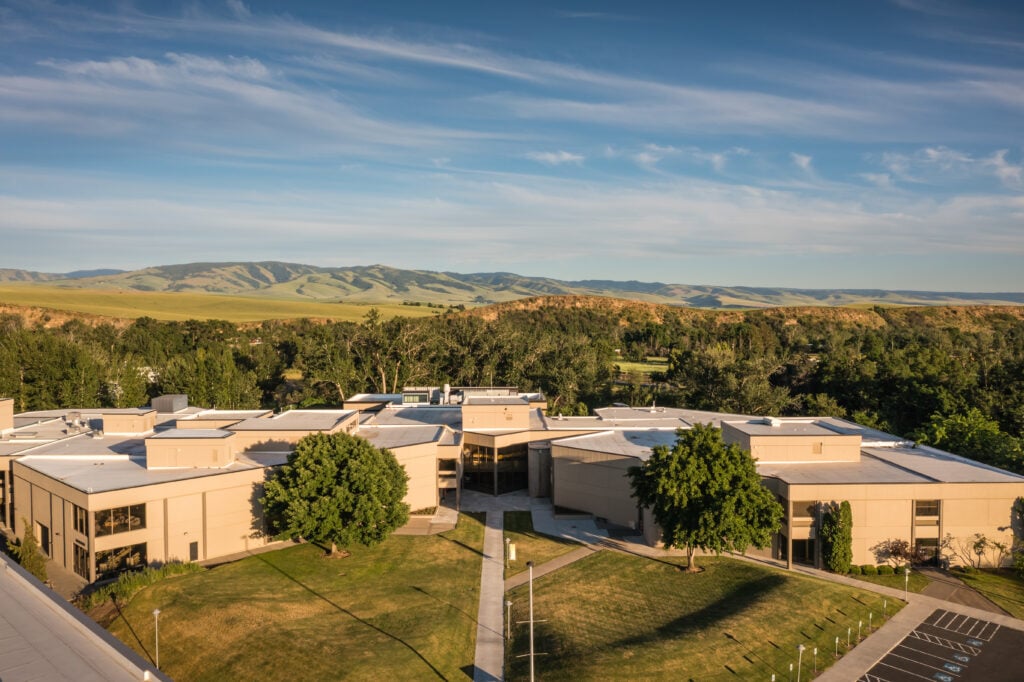 Aerial view of the Walla Walla Campus featuring Main Building D