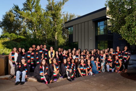 Hispanic honor students gathered together outside of WWCC