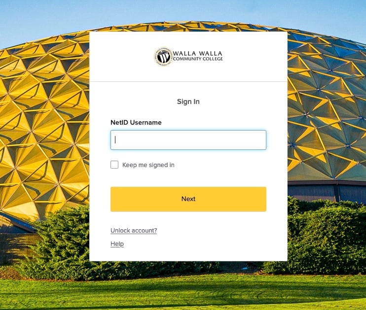 WWCC NetID username Okta login screen