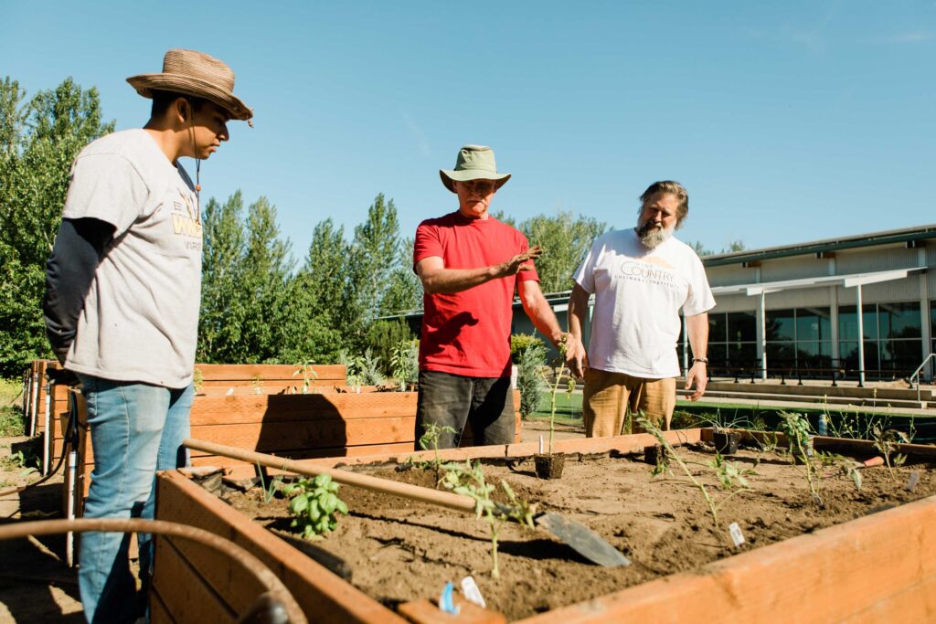 employees outside planting