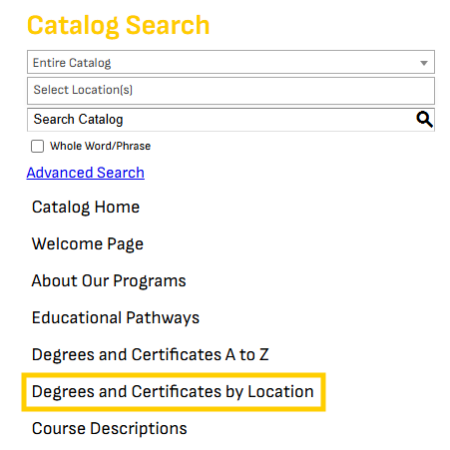 catalog search degrees and certificates by location